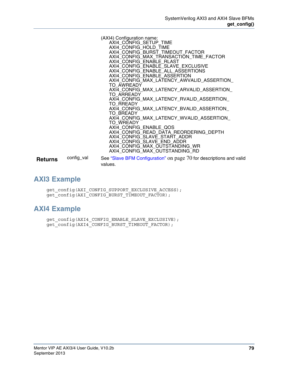 Axi3 example, Axi4 example | Altera Mentor Verification IP Altera Edition AMBA AXI3/4TM User Manual | Page 97 / 783