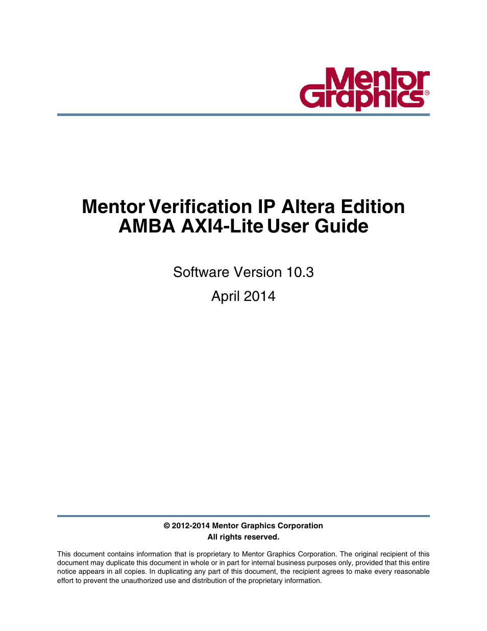 Altera Mentor Verification IP Altera Edition AMBA AXI4-Lite User Manual | 413 pages