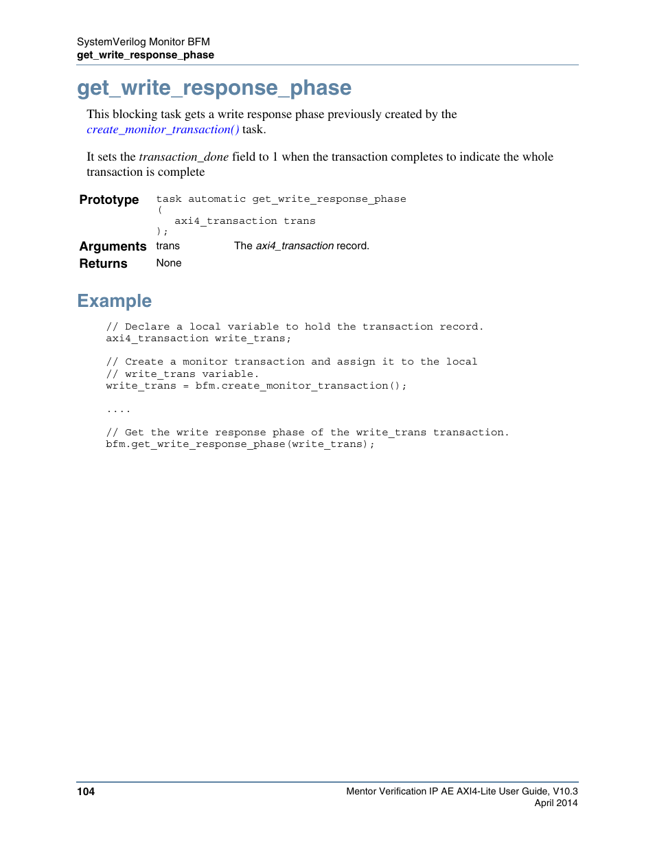 Get_write_response_phase, Example | Altera Mentor Verification IP Altera Edition AMBA AXI4-Lite User Manual | Page 104 / 413