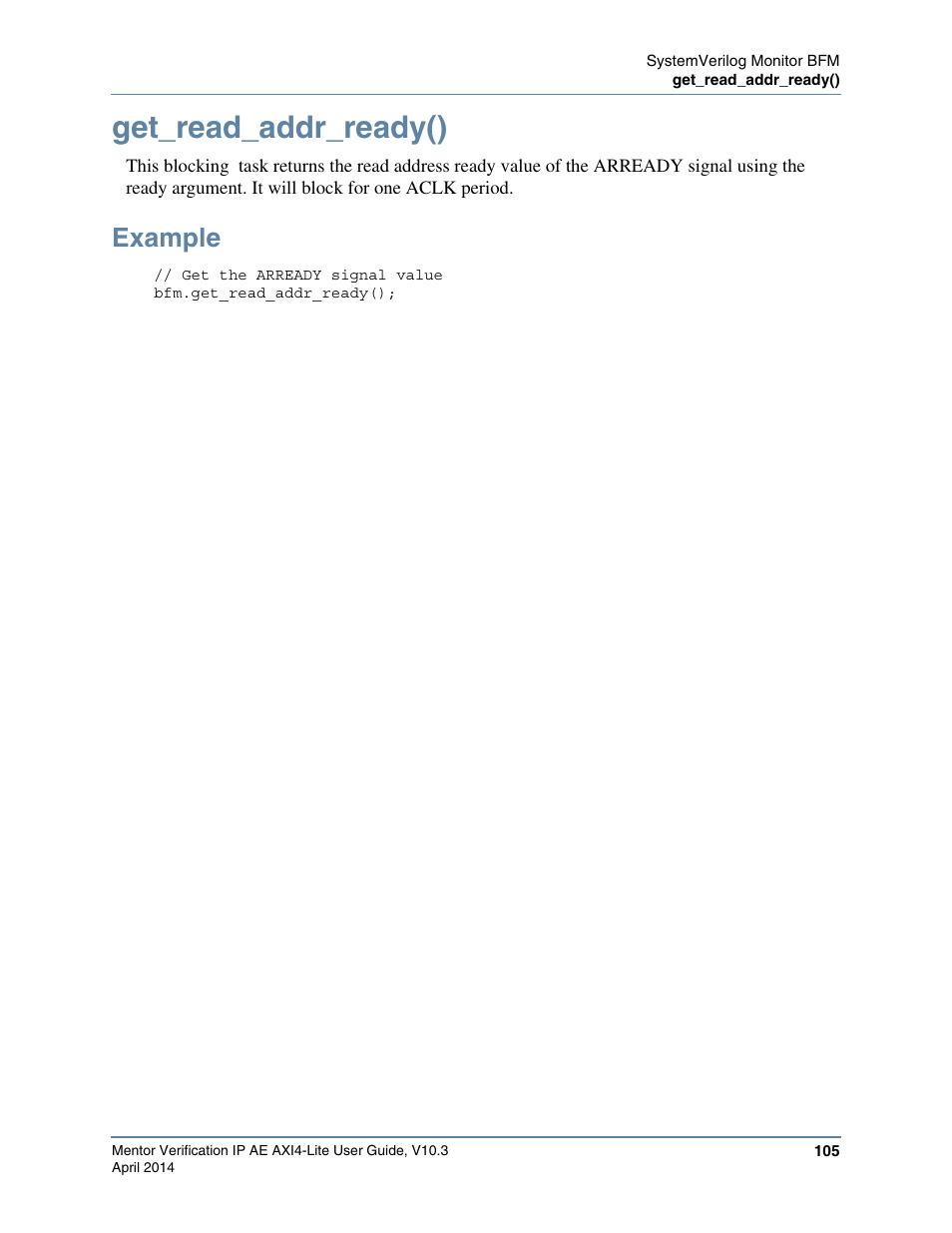Get_read_addr_ready(), Example | Altera Mentor Verification IP Altera Edition AMBA AXI4-Lite User Manual | Page 105 / 413