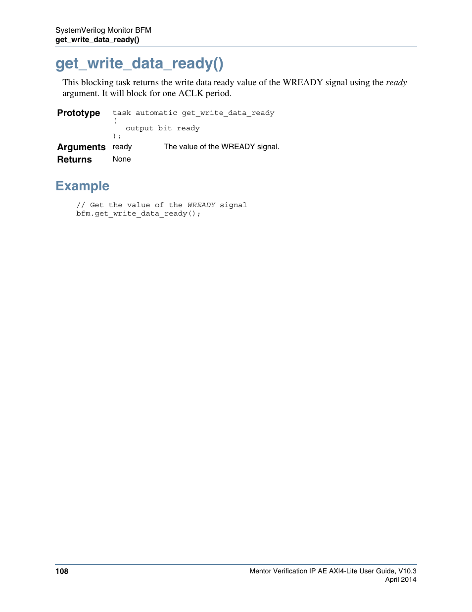 Get_write_data_ready(), Example | Altera Mentor Verification IP Altera Edition AMBA AXI4-Lite User Manual | Page 108 / 413