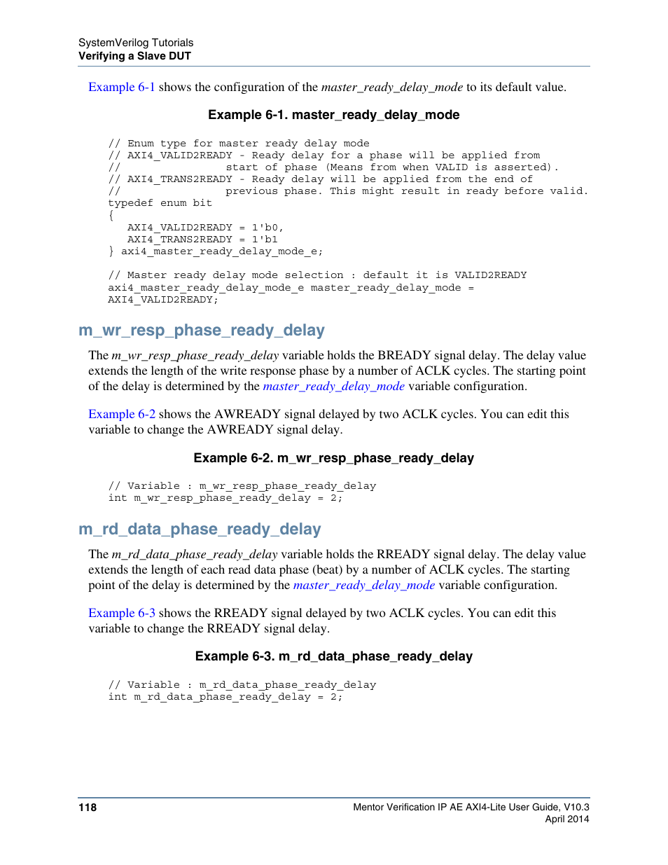 M_wr_resp_phase_ready_delay, M_rd_data_phase_ready_delay, Variables | Altera Mentor Verification IP Altera Edition AMBA AXI4-Lite User Manual | Page 118 / 413