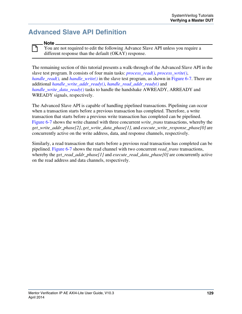 Advanced slave api definition | Altera Mentor Verification IP Altera Edition AMBA AXI4-Lite User Manual | Page 129 / 413