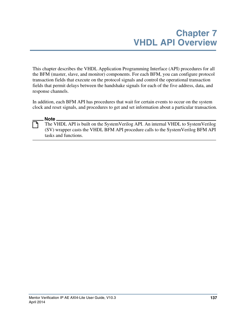 Chapter 7 vhdl api overview | Altera Mentor Verification IP Altera Edition AMBA AXI4-Lite User Manual | Page 137 / 413