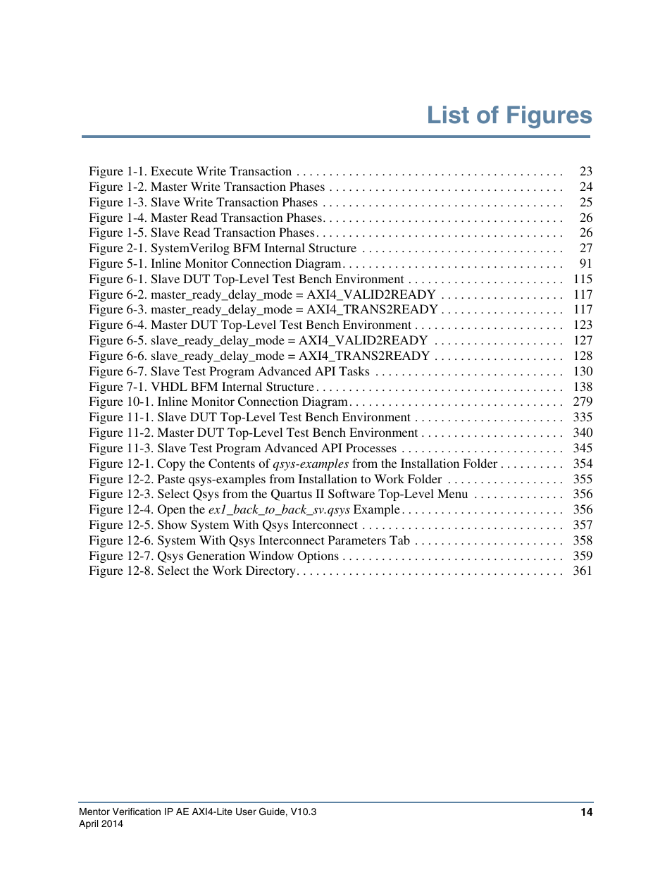 List of figures | Altera Mentor Verification IP Altera Edition AMBA AXI4-Lite User Manual | Page 14 / 413