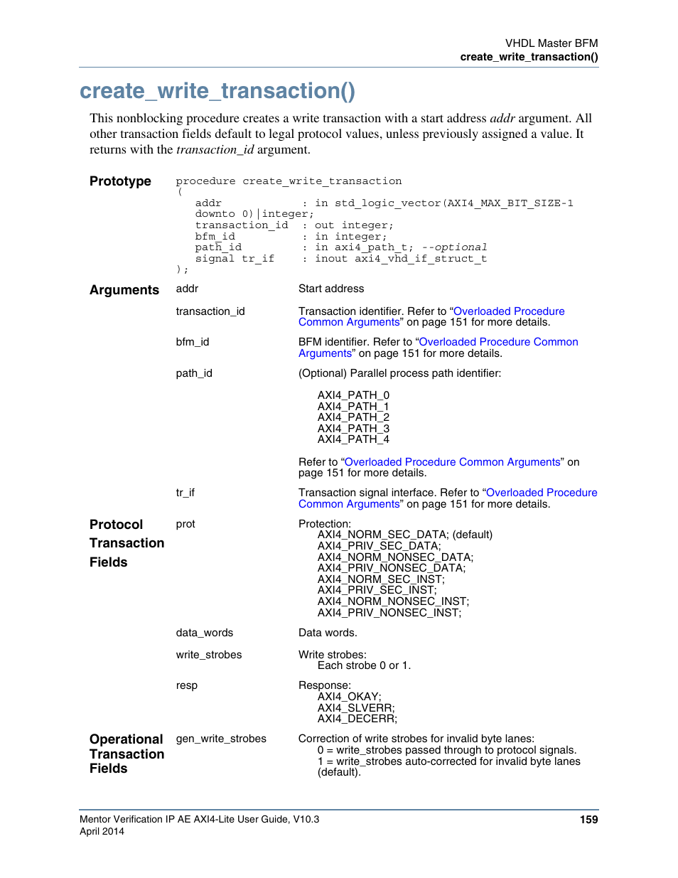 Create_write_transaction(), Tasks, which creates a transaction | Altera Mentor Verification IP Altera Edition AMBA AXI4-Lite User Manual | Page 159 / 413