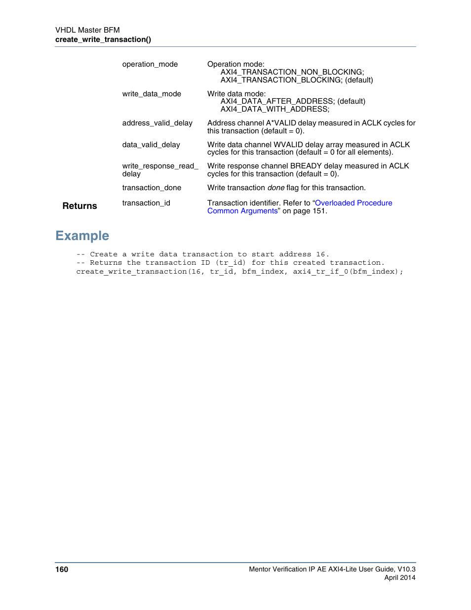 Example | Altera Mentor Verification IP Altera Edition AMBA AXI4-Lite User Manual | Page 160 / 413