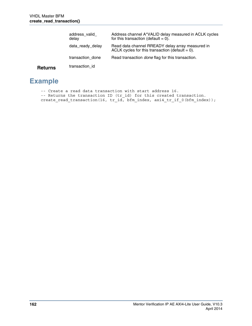 Example | Altera Mentor Verification IP Altera Edition AMBA AXI4-Lite User Manual | Page 162 / 413