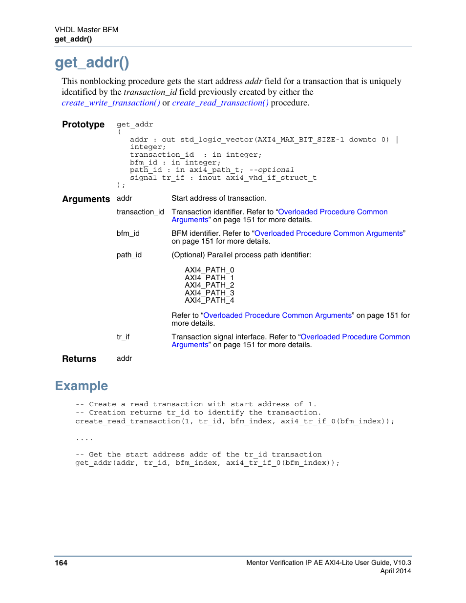 Get_addr(), Example | Altera Mentor Verification IP Altera Edition AMBA AXI4-Lite User Manual | Page 164 / 413