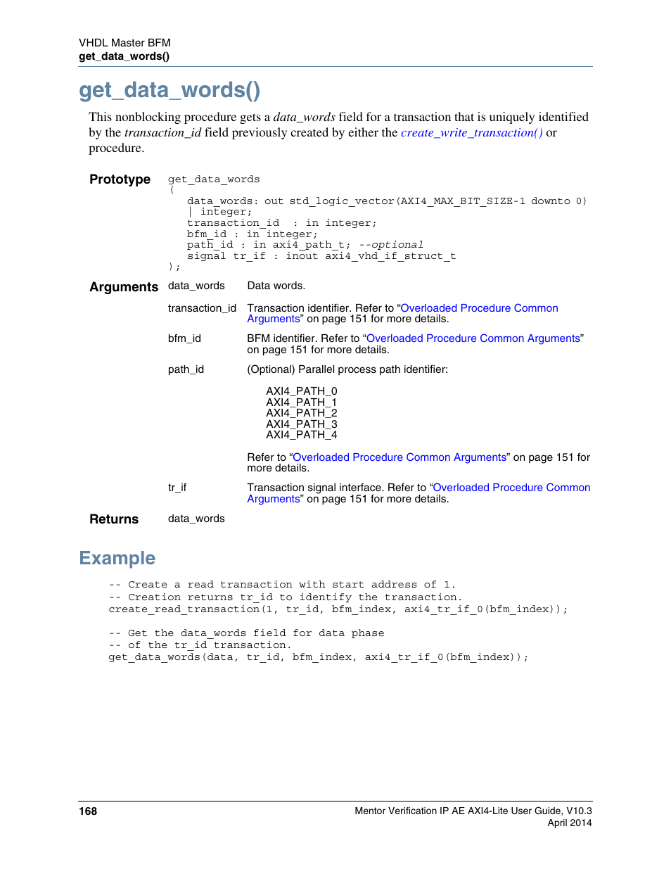 Get_data_words(), Example | Altera Mentor Verification IP Altera Edition AMBA AXI4-Lite User Manual | Page 168 / 413