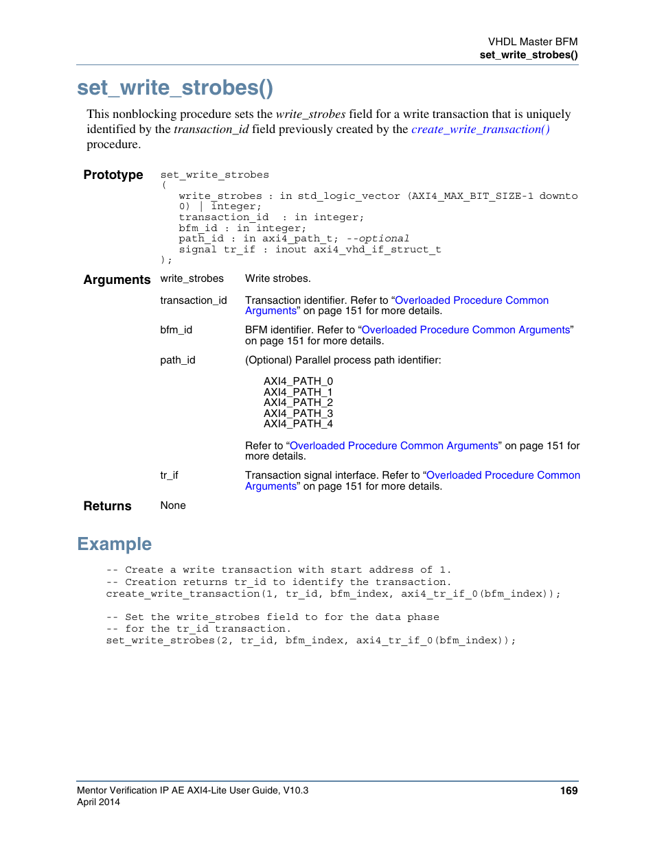 Set_write_strobes(), Example | Altera Mentor Verification IP Altera Edition AMBA AXI4-Lite User Manual | Page 169 / 413