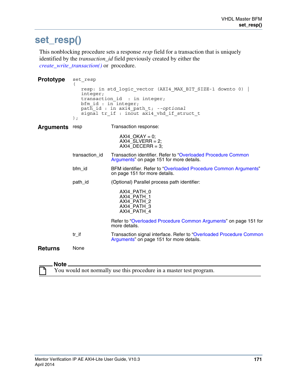 Set_resp() | Altera Mentor Verification IP Altera Edition AMBA AXI4-Lite User Manual | Page 171 / 413