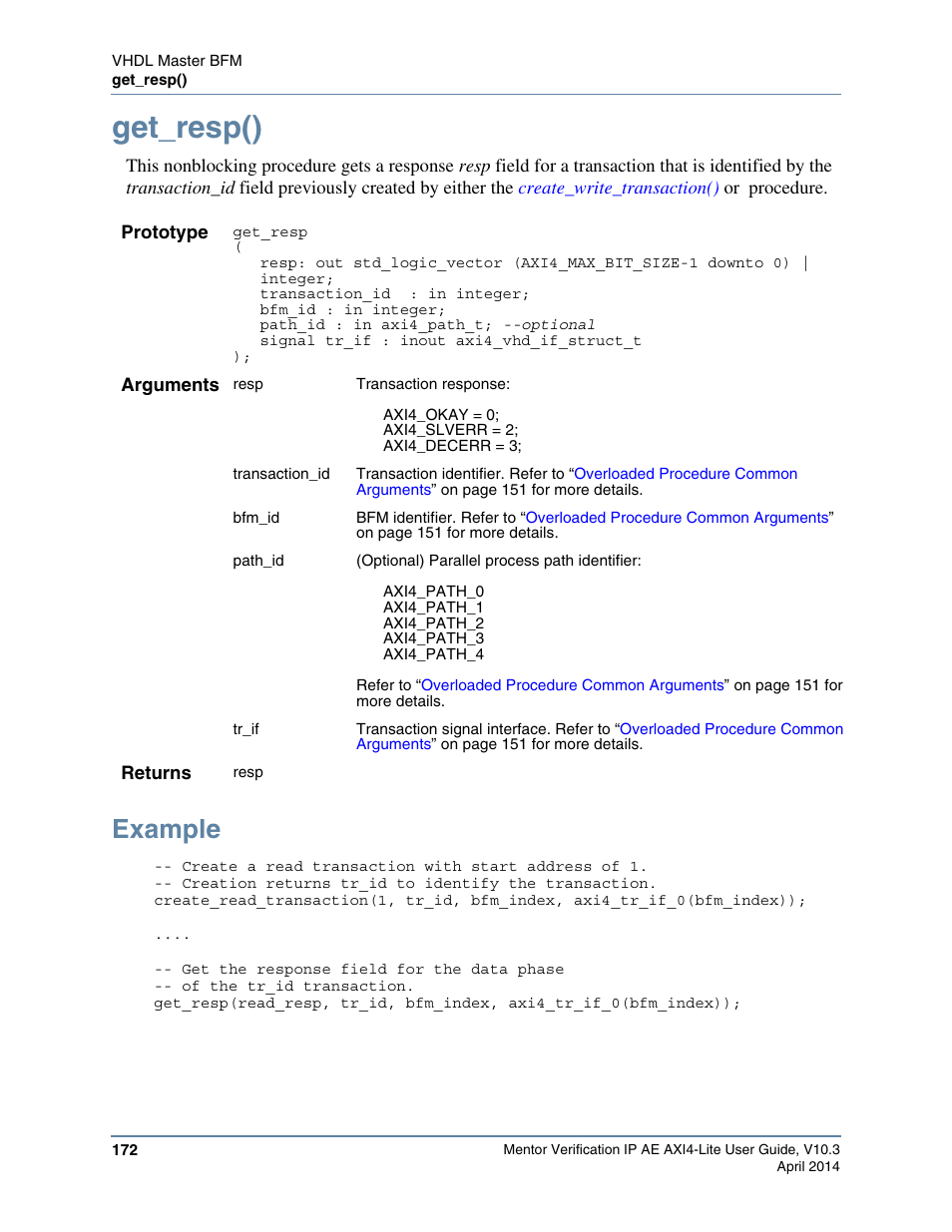 Get_resp(), Example | Altera Mentor Verification IP Altera Edition AMBA AXI4-Lite User Manual | Page 172 / 413