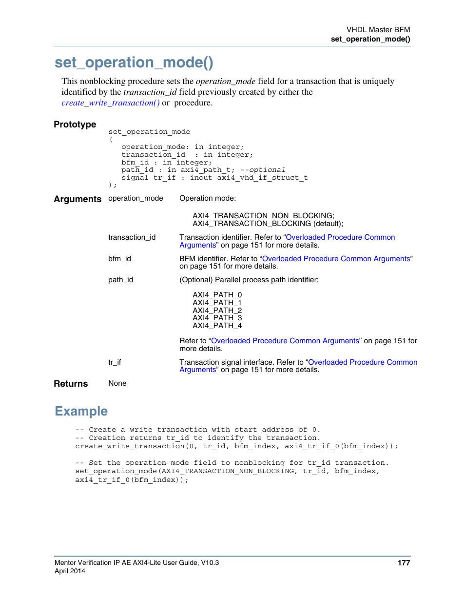 Set_operation_mode(), Example | Altera Mentor Verification IP Altera Edition AMBA AXI4-Lite User Manual | Page 177 / 413