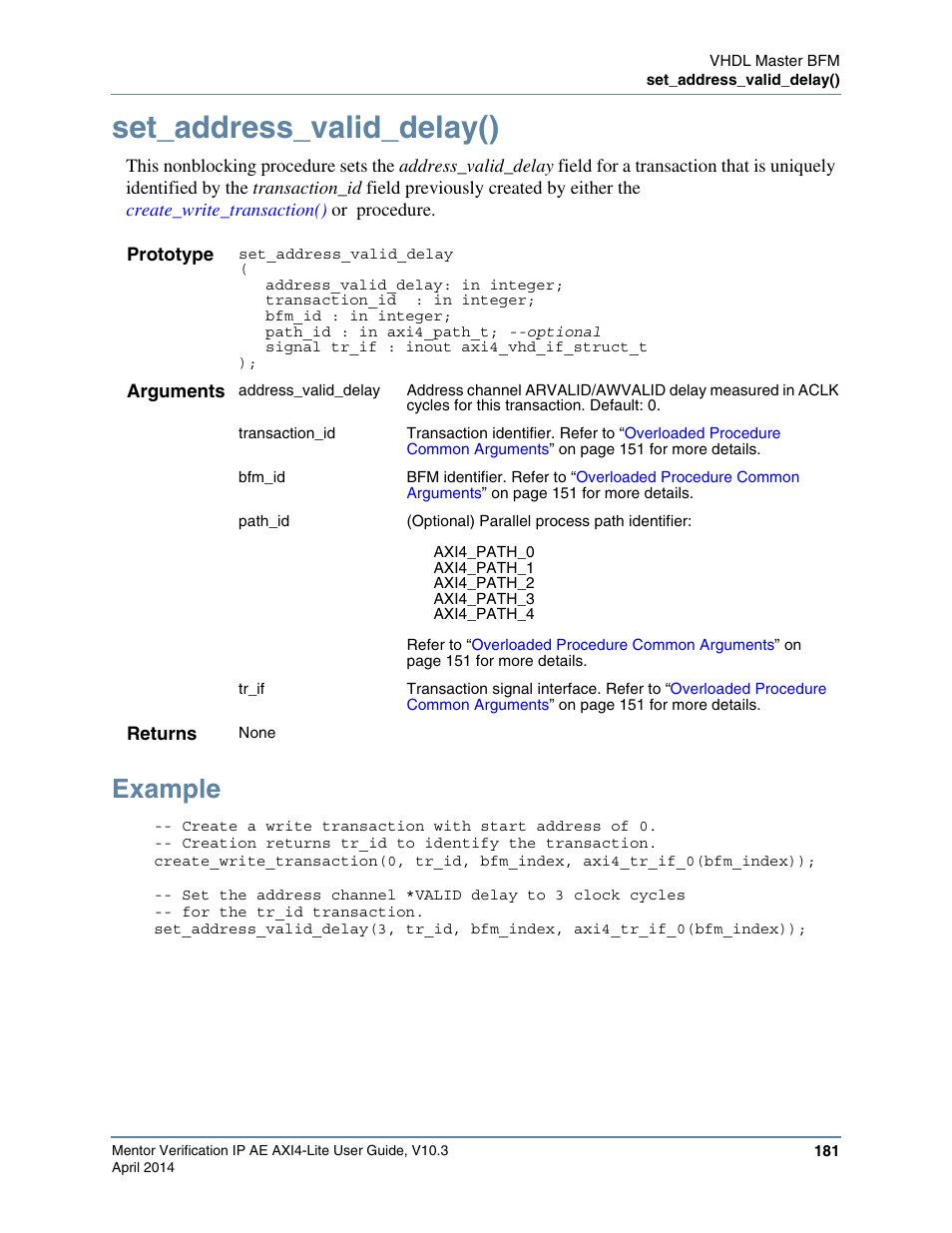 Set_address_valid_delay(), Example | Altera Mentor Verification IP Altera Edition AMBA AXI4-Lite User Manual | Page 181 / 413