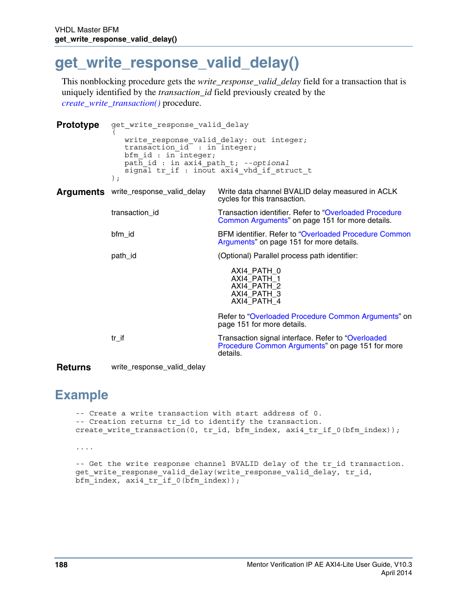 Get_write_response_valid_delay(), Example | Altera Mentor Verification IP Altera Edition AMBA AXI4-Lite User Manual | Page 188 / 413