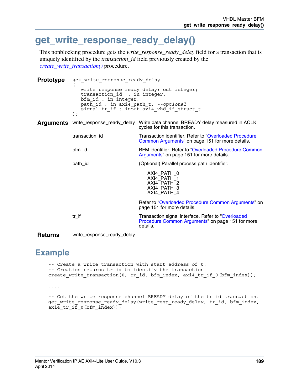 Get_write_response_ready_delay(), Example | Altera Mentor Verification IP Altera Edition AMBA AXI4-Lite User Manual | Page 189 / 413