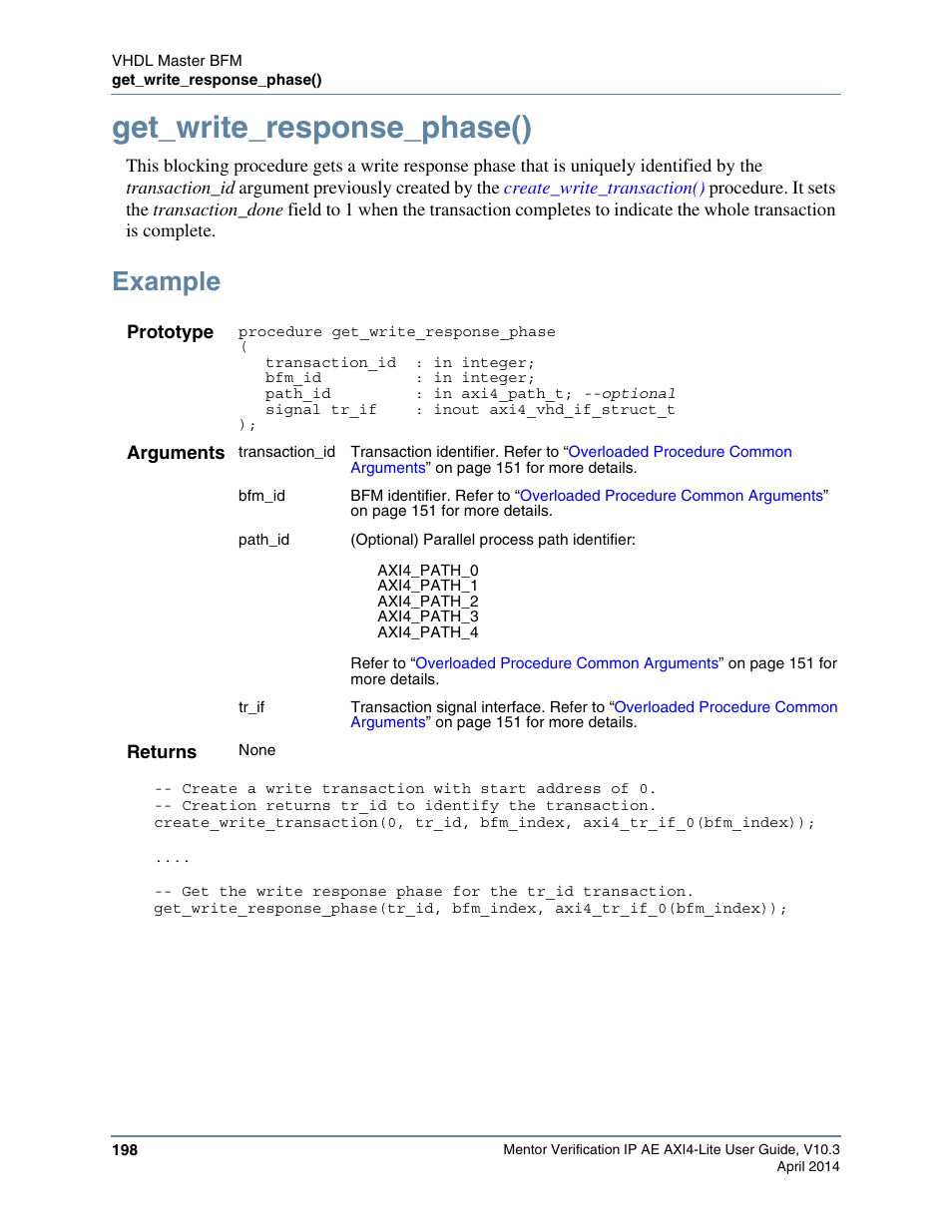 Get_write_response_phase(), Example, Calls the | Altera Mentor Verification IP Altera Edition AMBA AXI4-Lite User Manual | Page 198 / 413