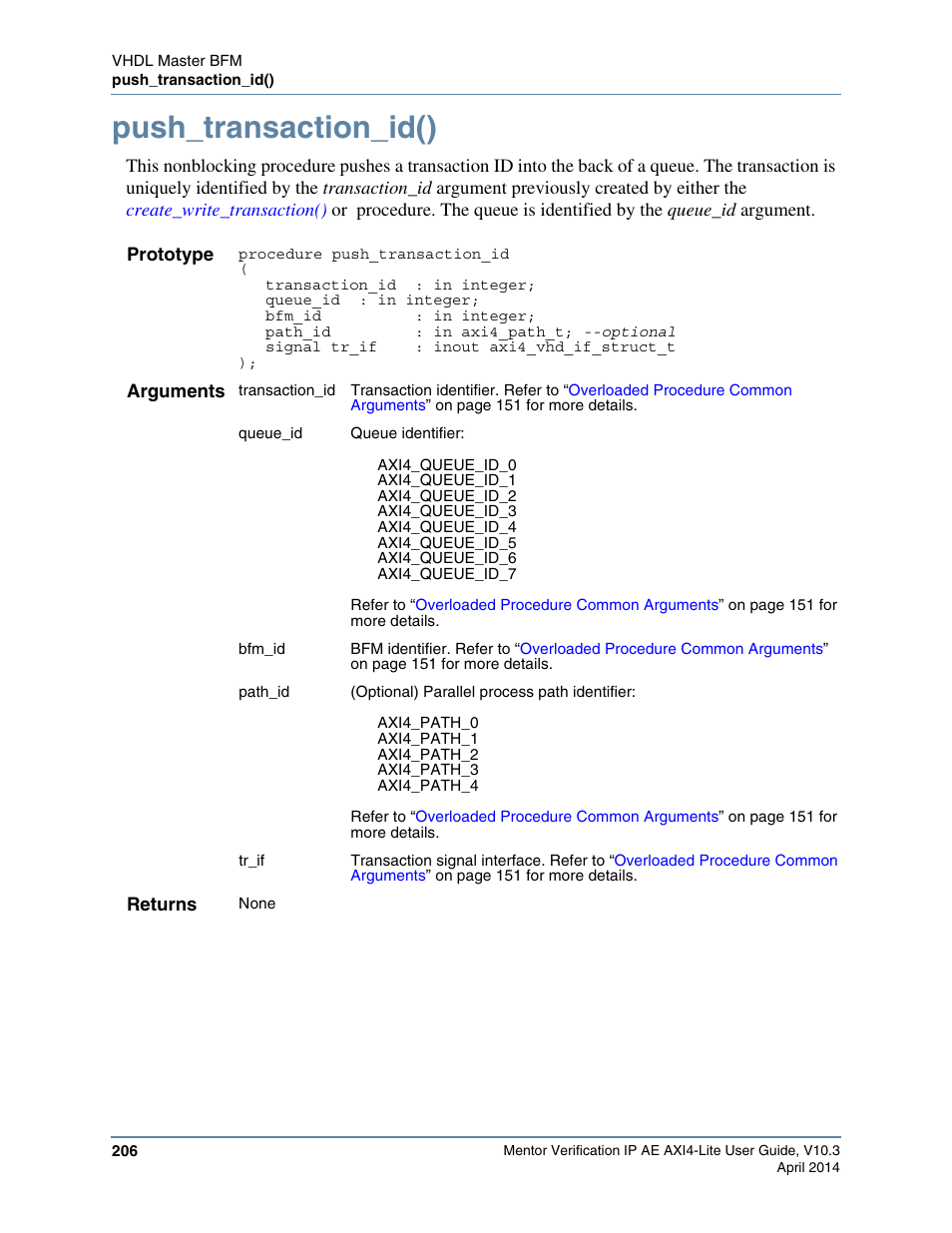 Push_transaction_id() | Altera Mentor Verification IP Altera Edition AMBA AXI4-Lite User Manual | Page 206 / 413