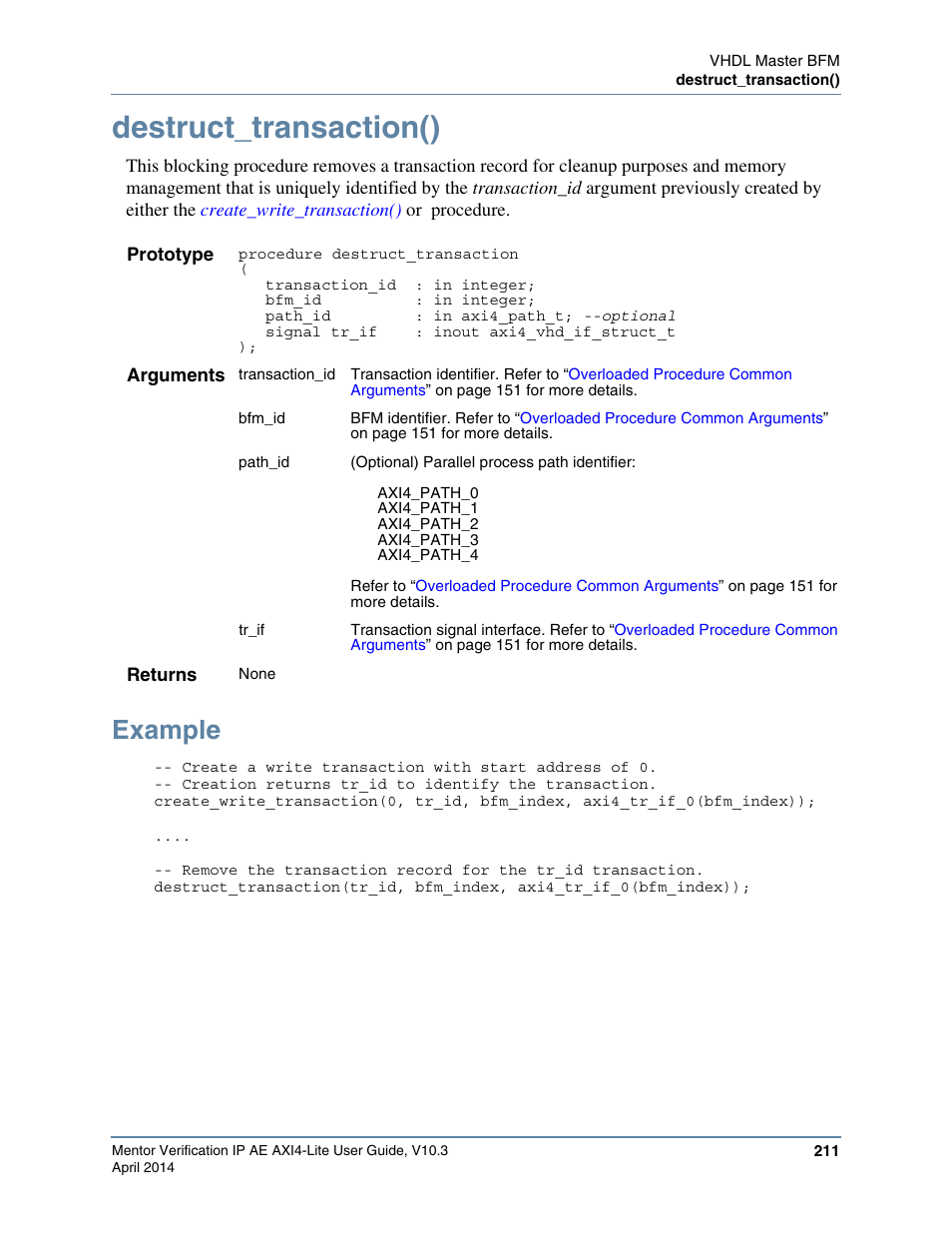 Destruct_transaction(), Example | Altera Mentor Verification IP Altera Edition AMBA AXI4-Lite User Manual | Page 211 / 413