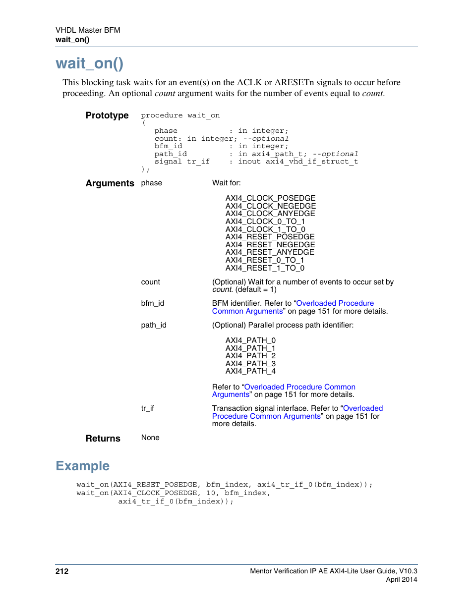 Wait_on(), Example | Altera Mentor Verification IP Altera Edition AMBA AXI4-Lite User Manual | Page 212 / 413