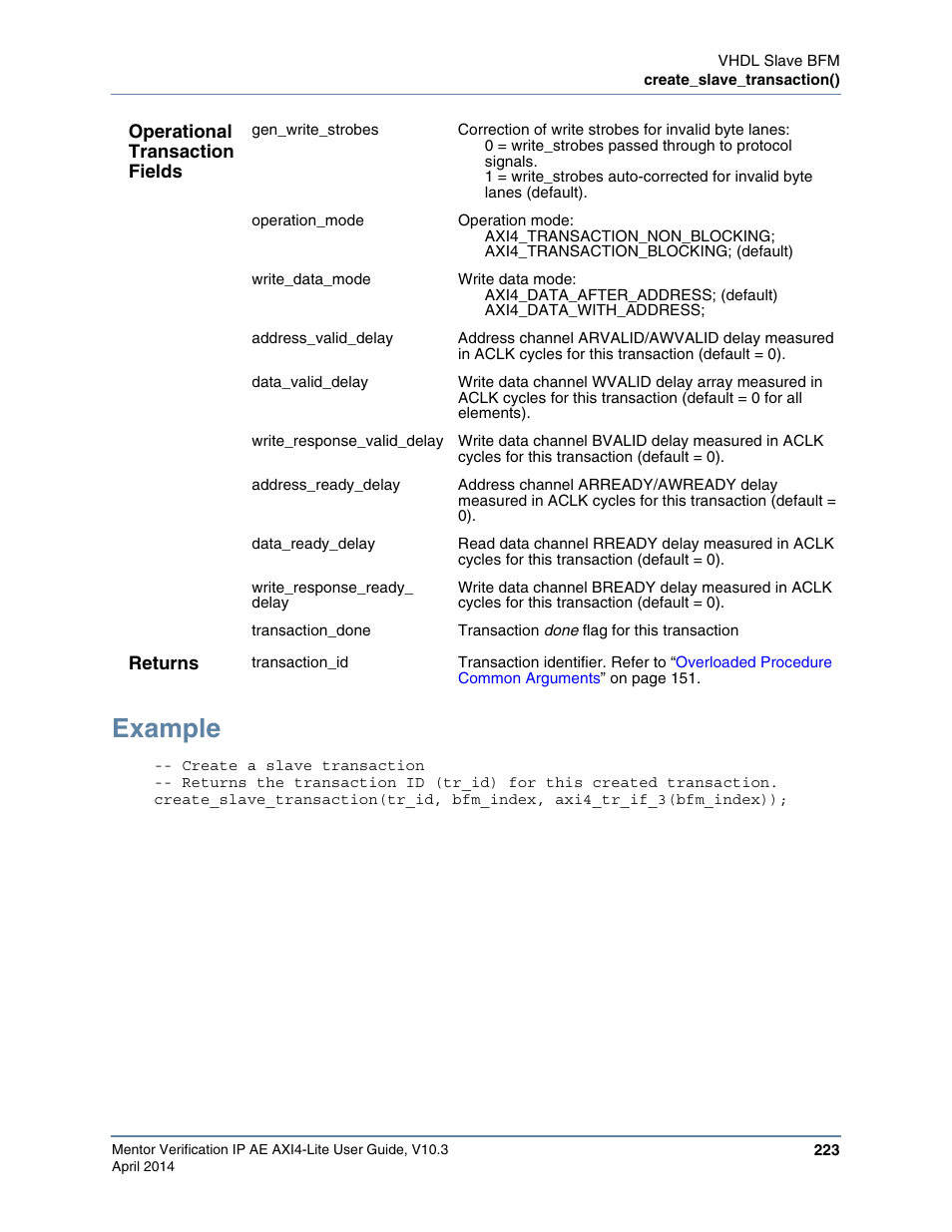 Example | Altera Mentor Verification IP Altera Edition AMBA AXI4-Lite User Manual | Page 223 / 413