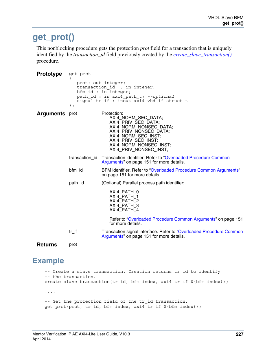 Get_prot(), Example | Altera Mentor Verification IP Altera Edition AMBA AXI4-Lite User Manual | Page 227 / 413