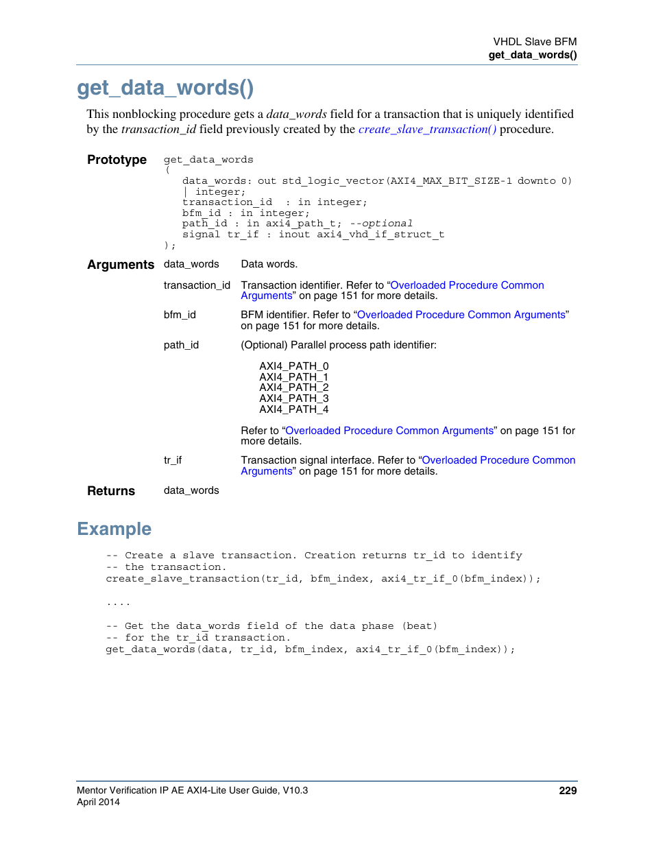 Get_data_words(), Example | Altera Mentor Verification IP Altera Edition AMBA AXI4-Lite User Manual | Page 229 / 413