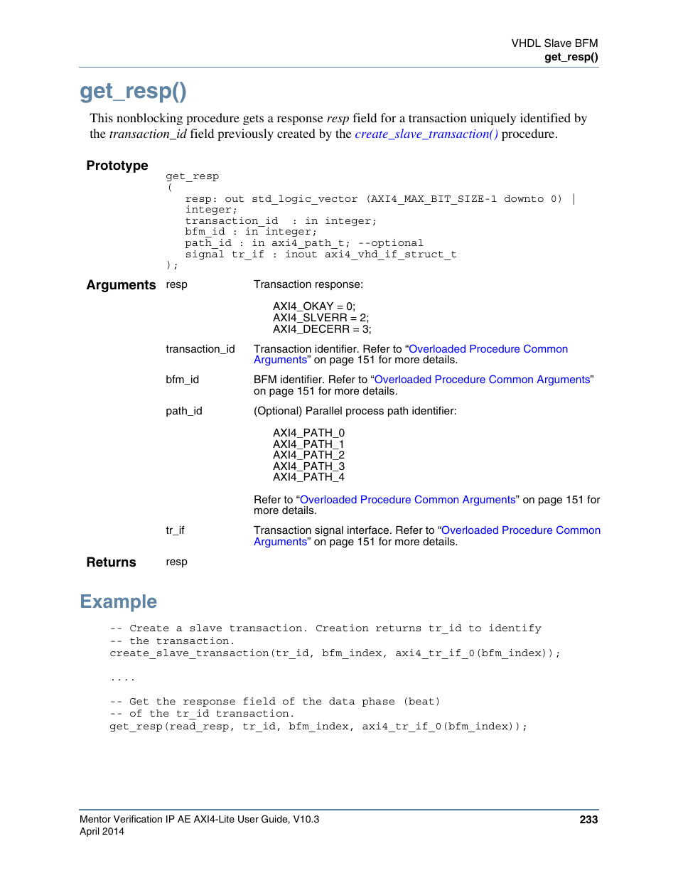 Get_resp(), Example | Altera Mentor Verification IP Altera Edition AMBA AXI4-Lite User Manual | Page 233 / 413