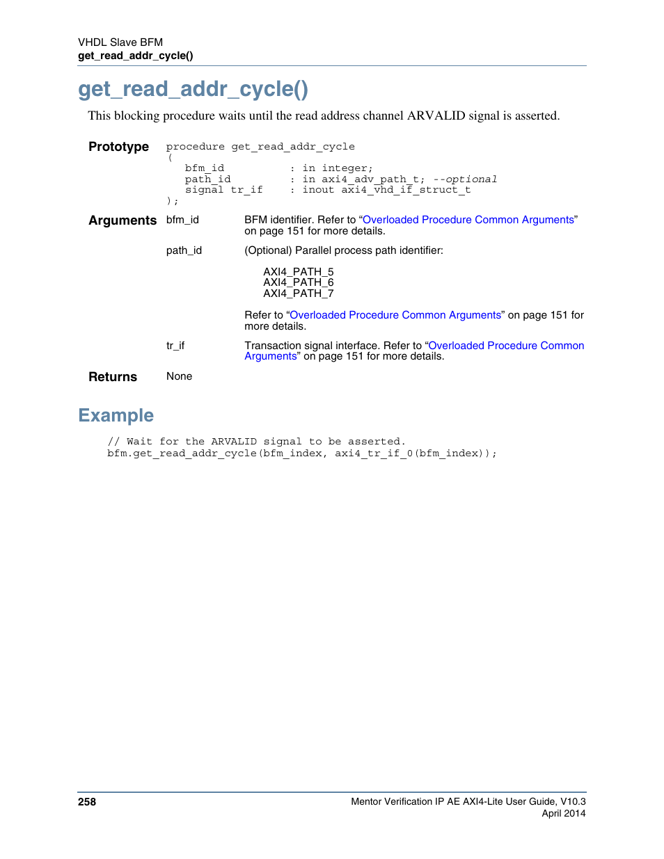 Get_read_addr_cycle(), Example | Altera Mentor Verification IP Altera Edition AMBA AXI4-Lite User Manual | Page 258 / 413