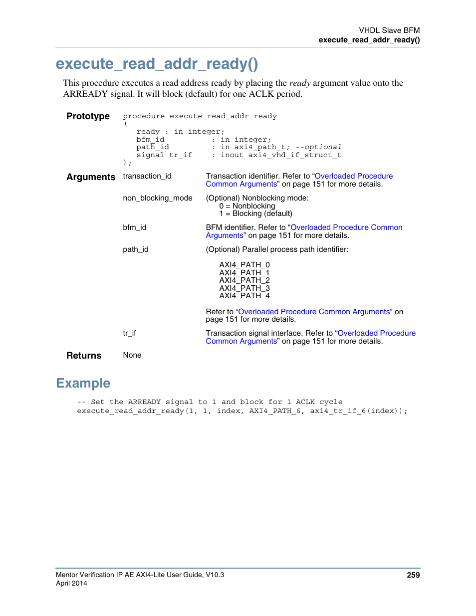 Execute_read_addr_ready(), Example | Altera Mentor Verification IP Altera Edition AMBA AXI4-Lite User Manual | Page 259 / 413