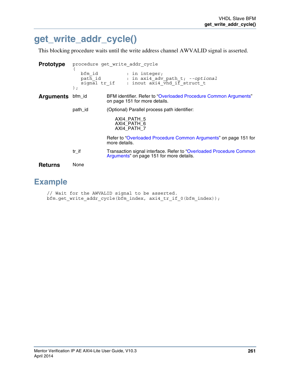 Get_write_addr_cycle(), Example | Altera Mentor Verification IP Altera Edition AMBA AXI4-Lite User Manual | Page 261 / 413