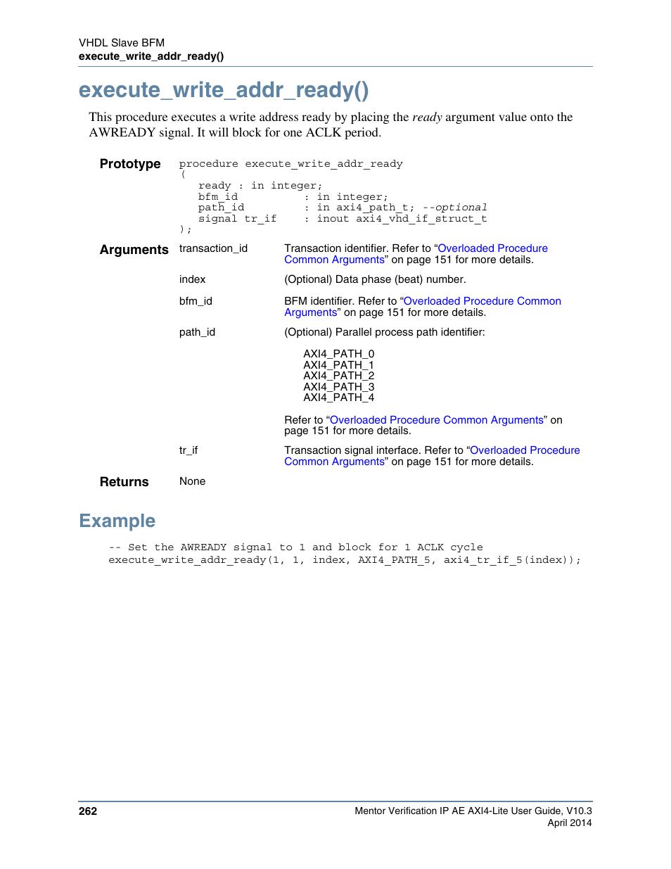 Execute_write_addr_ready(), Example | Altera Mentor Verification IP Altera Edition AMBA AXI4-Lite User Manual | Page 262 / 413