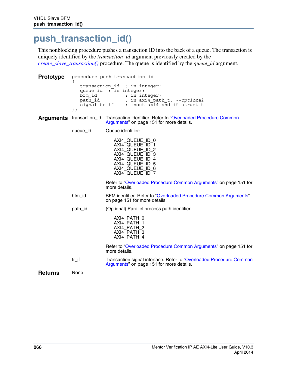 Push_transaction_id() | Altera Mentor Verification IP Altera Edition AMBA AXI4-Lite User Manual | Page 266 / 413