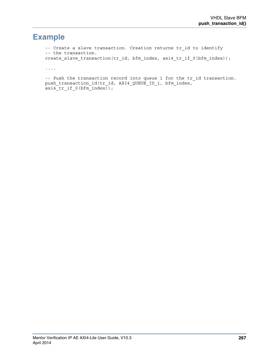 Example | Altera Mentor Verification IP Altera Edition AMBA AXI4-Lite User Manual | Page 267 / 413
