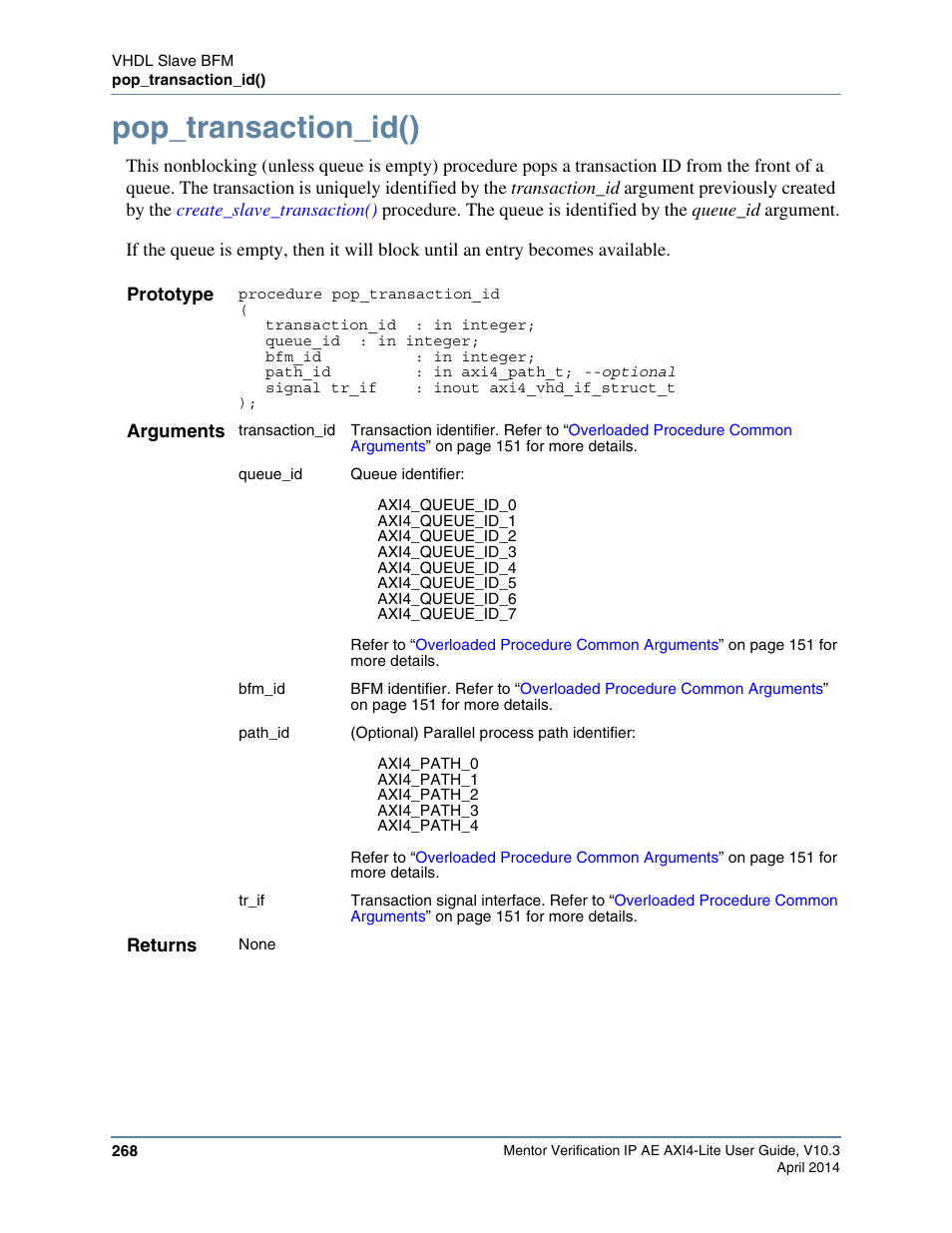 Pop_transaction_id() | Altera Mentor Verification IP Altera Edition AMBA AXI4-Lite User Manual | Page 268 / 413