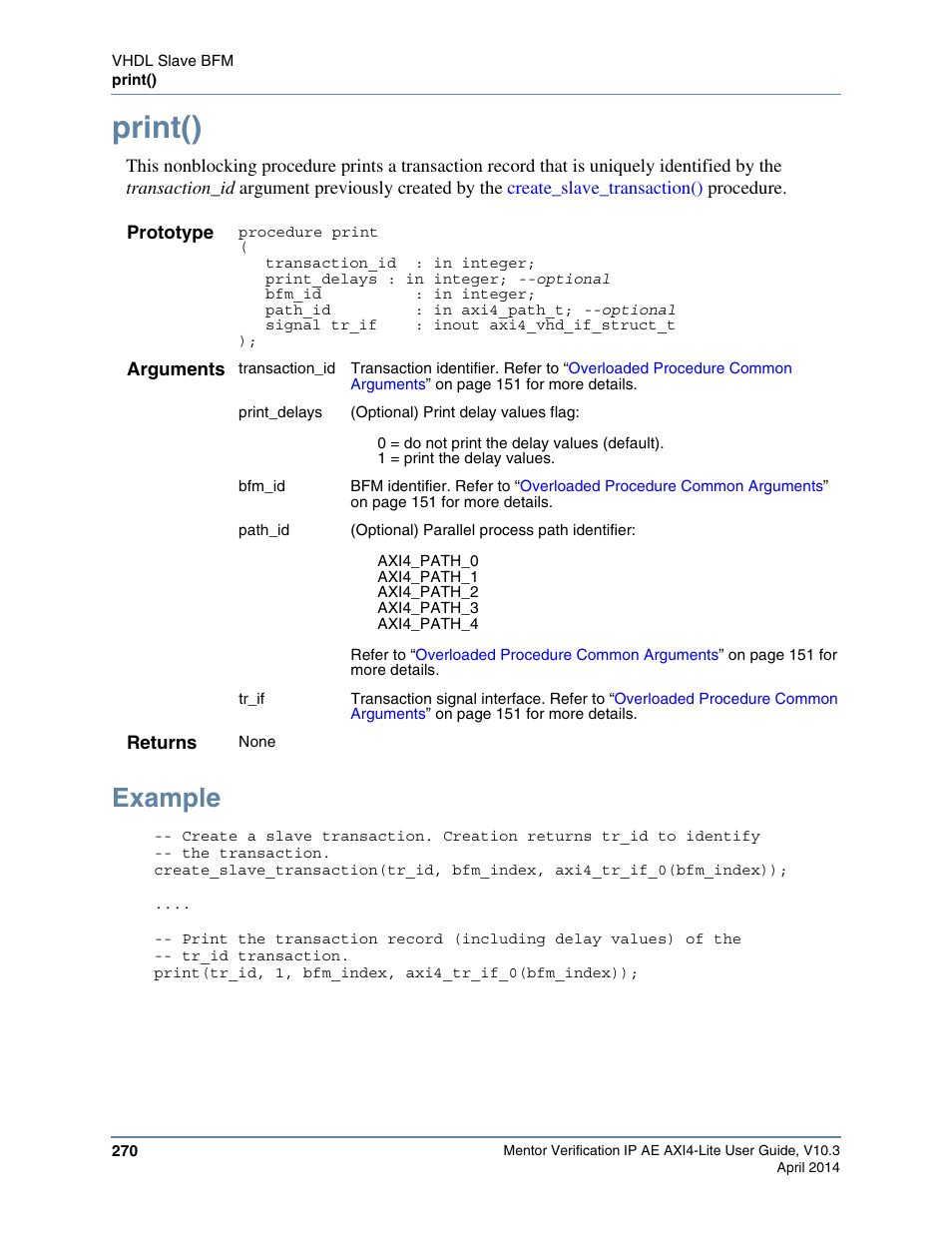 Print(), Example | Altera Mentor Verification IP Altera Edition AMBA AXI4-Lite User Manual | Page 270 / 413