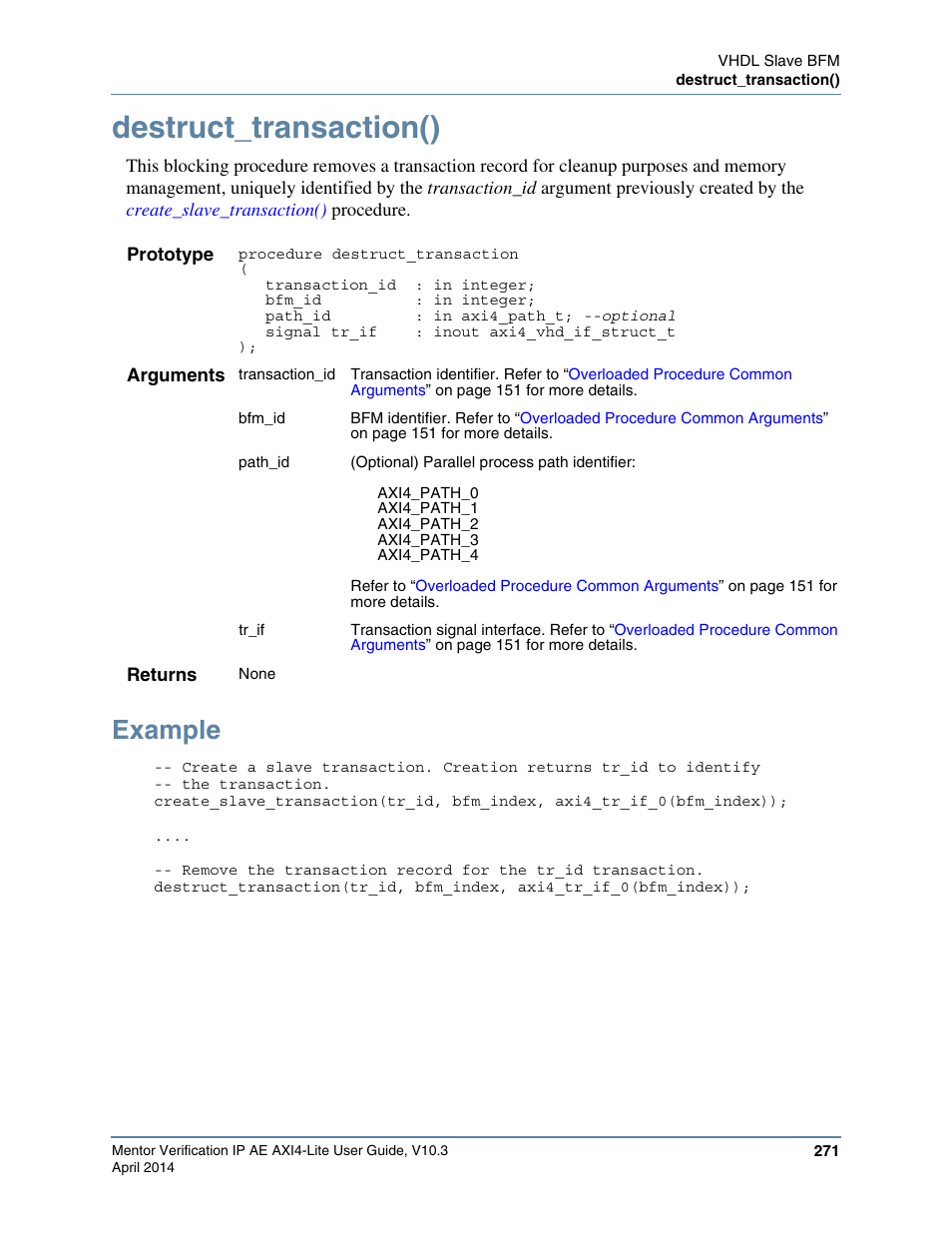 Destruct_transaction(), Example | Altera Mentor Verification IP Altera Edition AMBA AXI4-Lite User Manual | Page 271 / 413