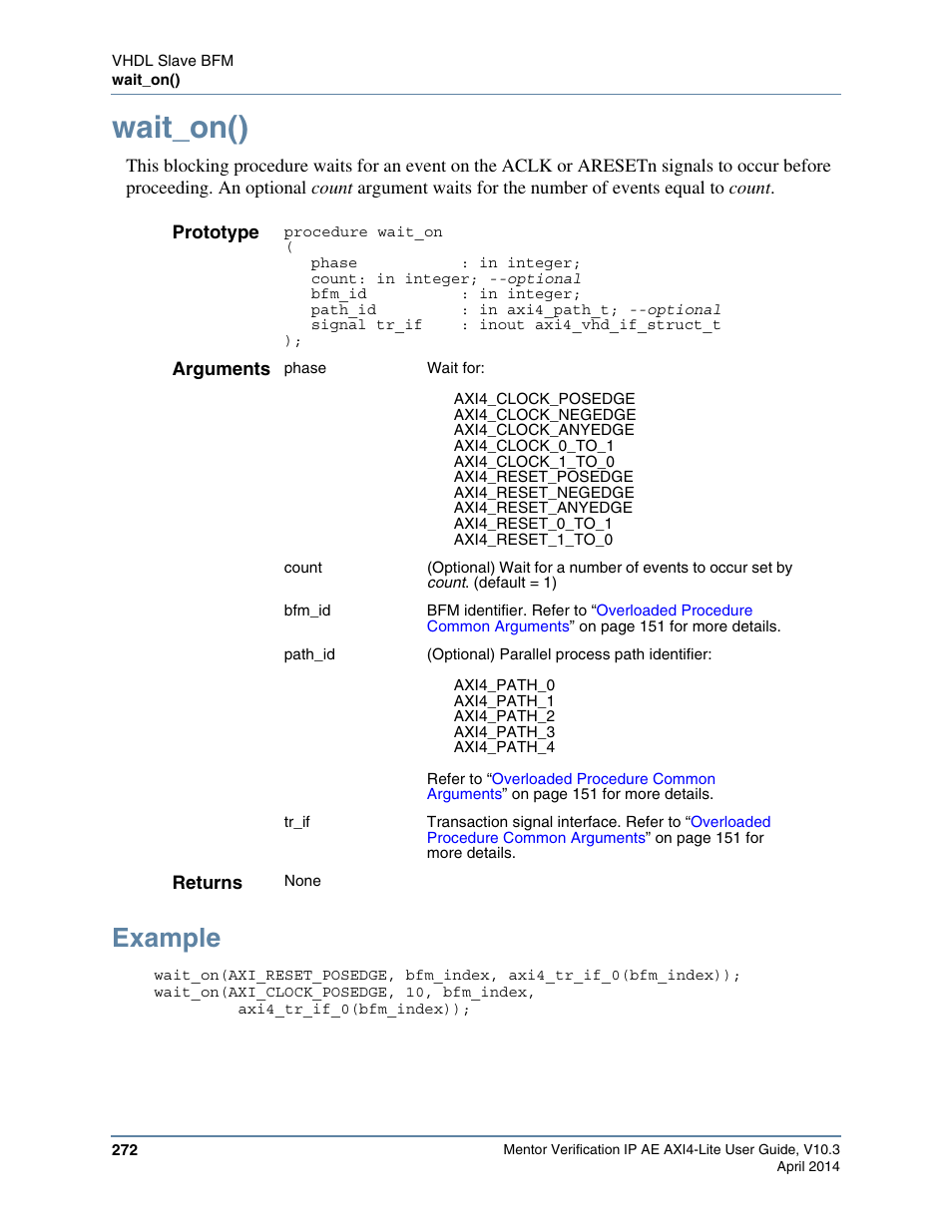 Wait_on(), Example | Altera Mentor Verification IP Altera Edition AMBA AXI4-Lite User Manual | Page 272 / 413