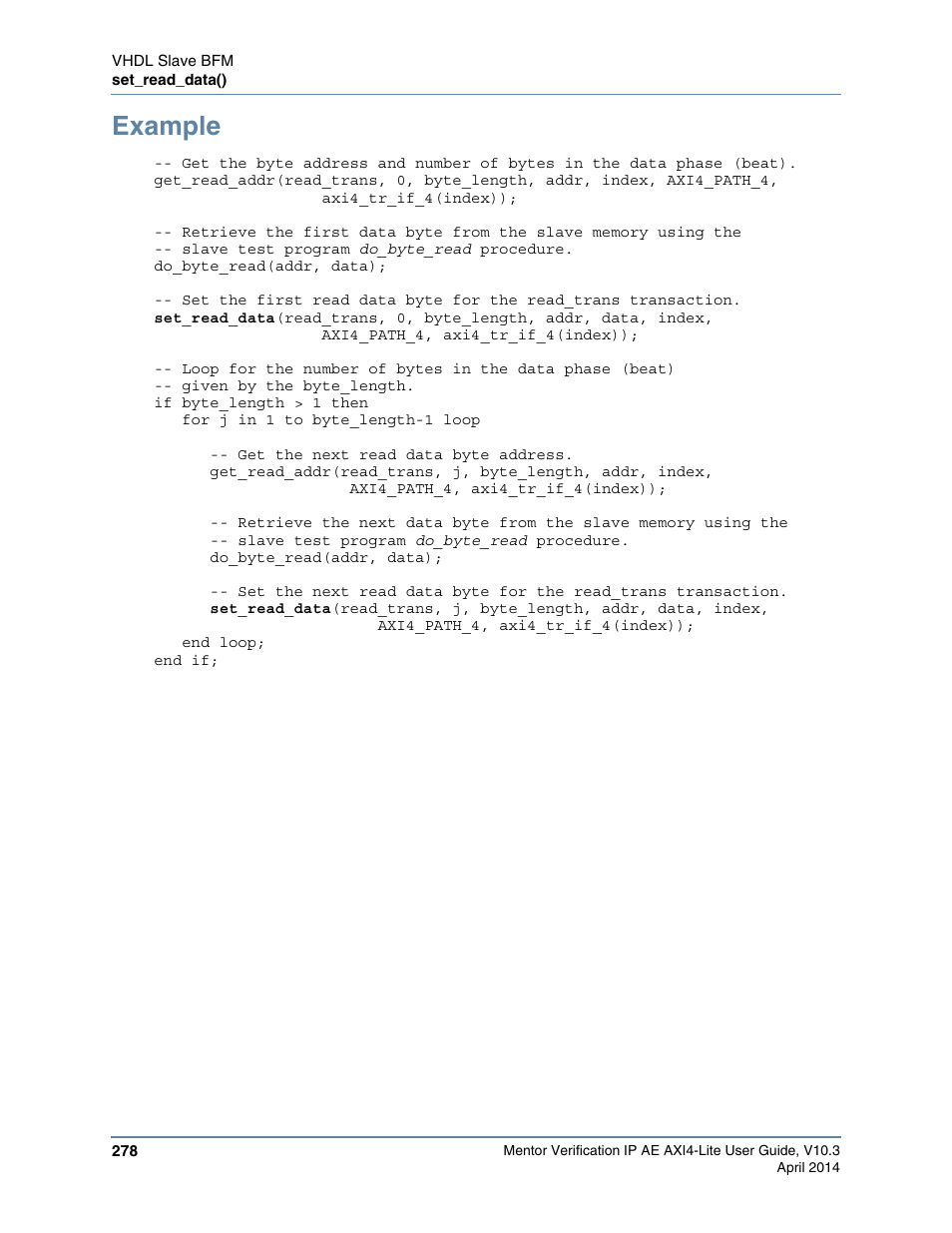 Example | Altera Mentor Verification IP Altera Edition AMBA AXI4-Lite User Manual | Page 278 / 413