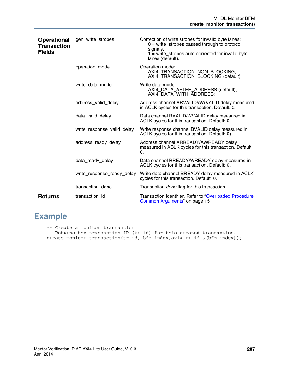 Example | Altera Mentor Verification IP Altera Edition AMBA AXI4-Lite User Manual | Page 287 / 413