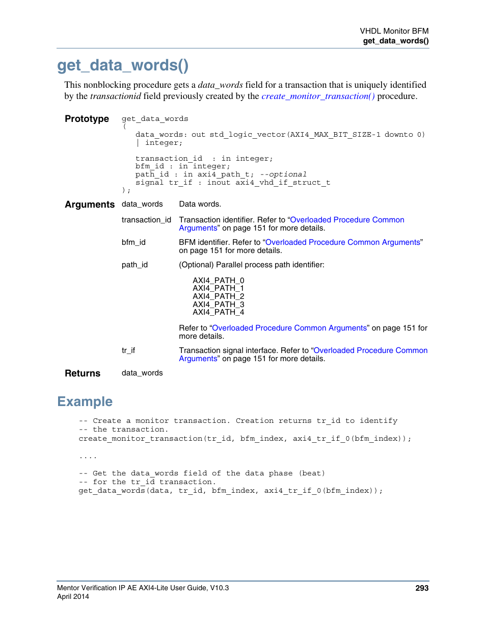 Get_data_words(), Example | Altera Mentor Verification IP Altera Edition AMBA AXI4-Lite User Manual | Page 293 / 413