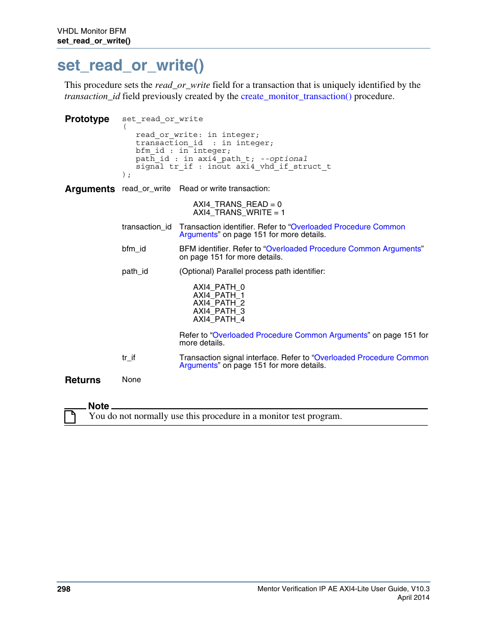 Set_read_or_write() | Altera Mentor Verification IP Altera Edition AMBA AXI4-Lite User Manual | Page 298 / 413