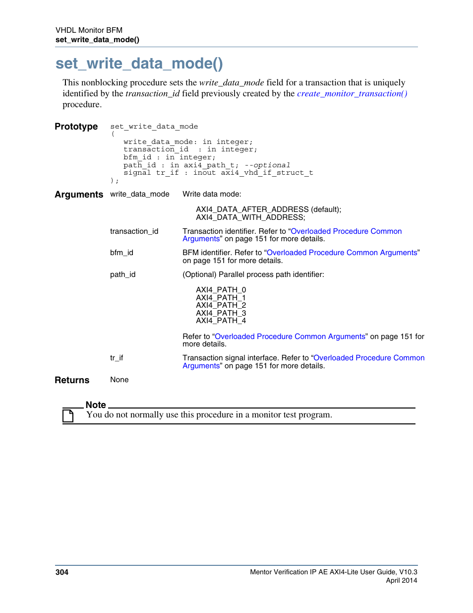 Set_write_data_mode() | Altera Mentor Verification IP Altera Edition AMBA AXI4-Lite User Manual | Page 304 / 413