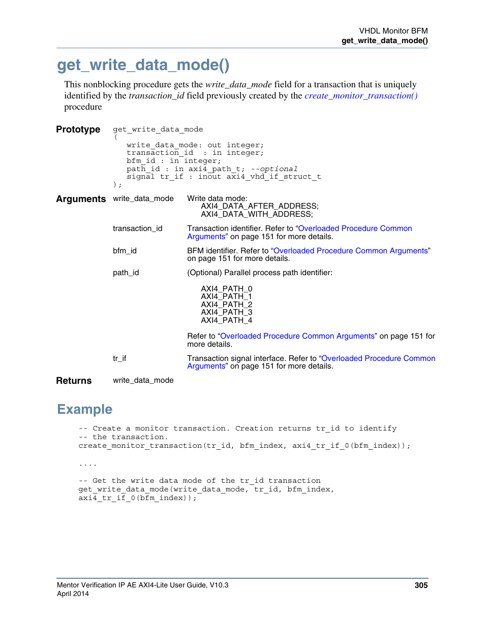 Get_write_data_mode(), Example | Altera Mentor Verification IP Altera Edition AMBA AXI4-Lite User Manual | Page 305 / 413