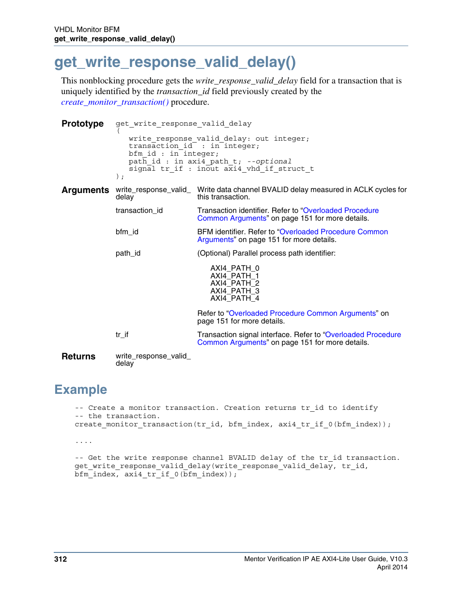 Get_write_response_valid_delay(), Example | Altera Mentor Verification IP Altera Edition AMBA AXI4-Lite User Manual | Page 312 / 413