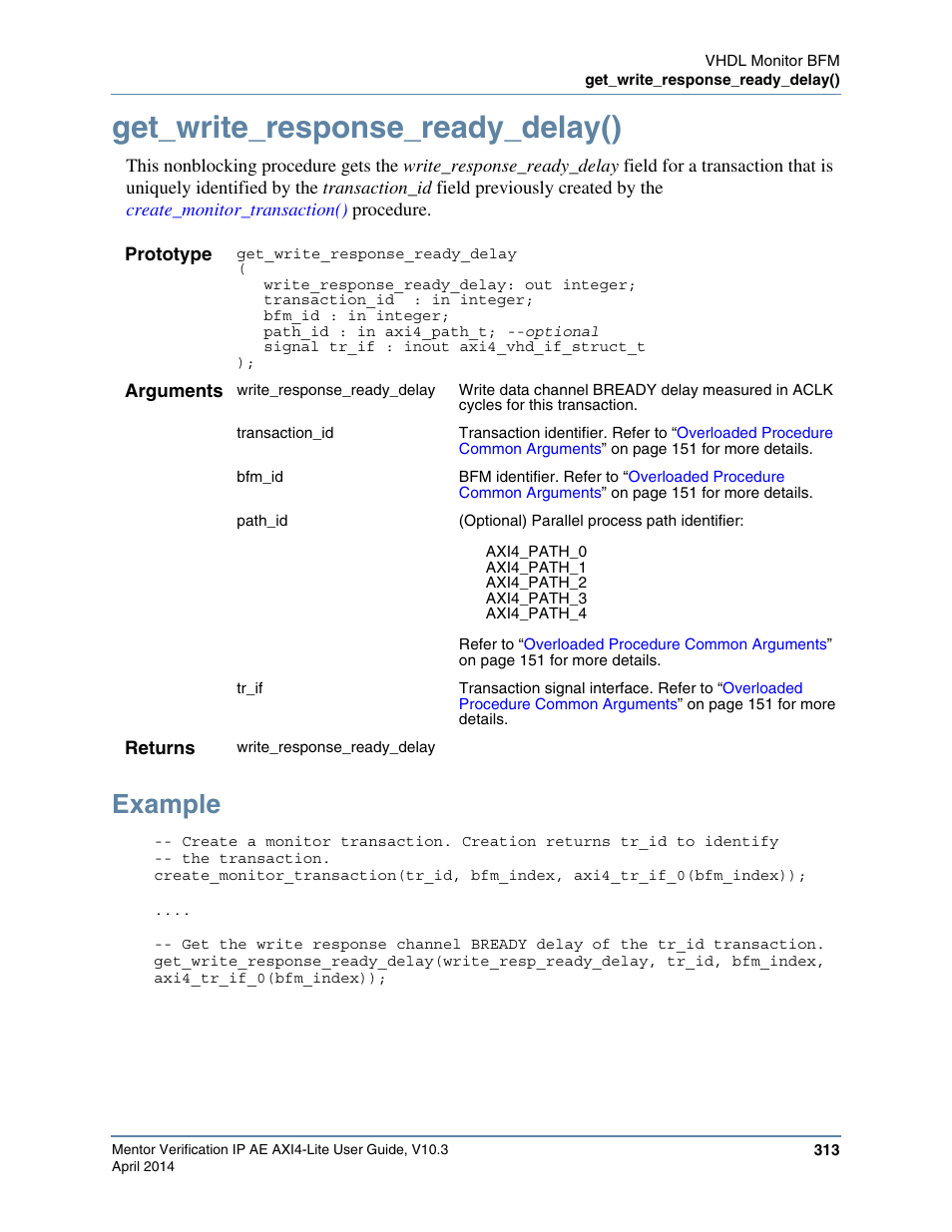 Get_write_response_ready_delay(), Example | Altera Mentor Verification IP Altera Edition AMBA AXI4-Lite User Manual | Page 313 / 413