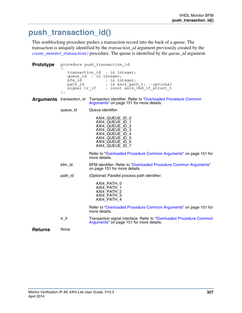 Push_transaction_id() | Altera Mentor Verification IP Altera Edition AMBA AXI4-Lite User Manual | Page 327 / 413