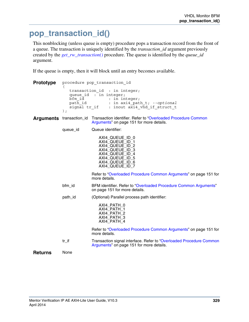 Pop_transaction_id() | Altera Mentor Verification IP Altera Edition AMBA AXI4-Lite User Manual | Page 329 / 413