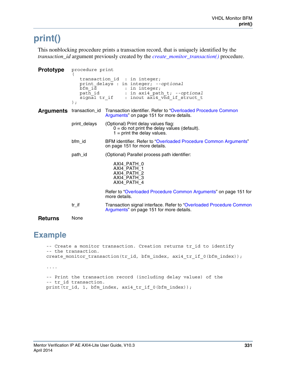 Print(), Example | Altera Mentor Verification IP Altera Edition AMBA AXI4-Lite User Manual | Page 331 / 413